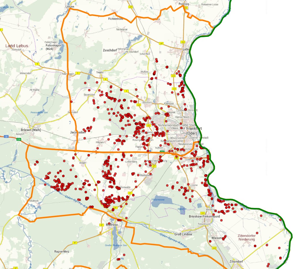Bild: Karte Kerngebiet 4 MOL, LOS und FFO und Kerngebiet 5 FFO und LOS mit Weißer Zone