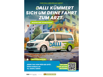 Plakat: Dalli kümmert sich um Deine Fahrt zum Arzt