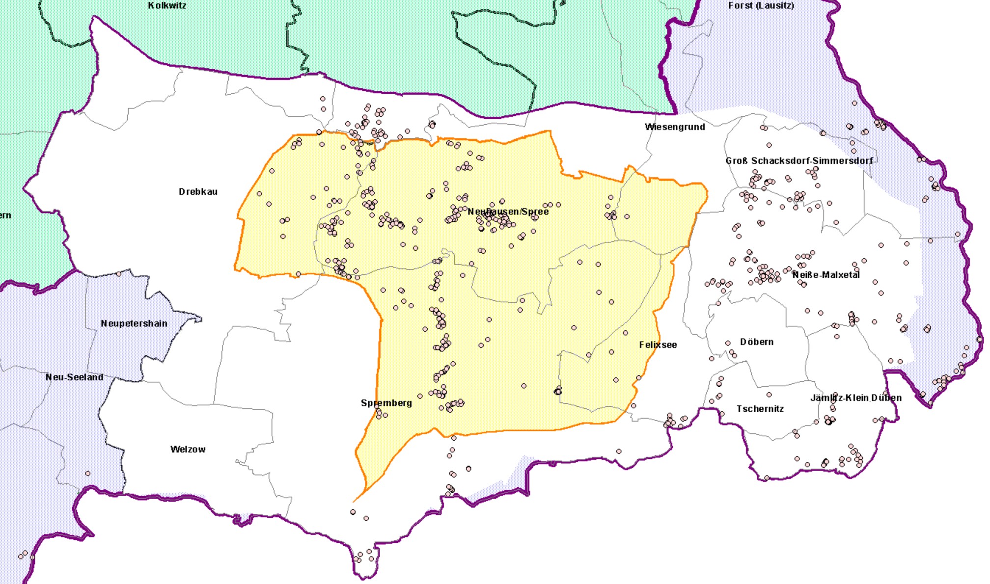 Bild: Kerngebiet 6 mit Weißer Zone und Sperrzone II des Landkreises Spree-Neiße (Stand: 3. Dezember 2024)