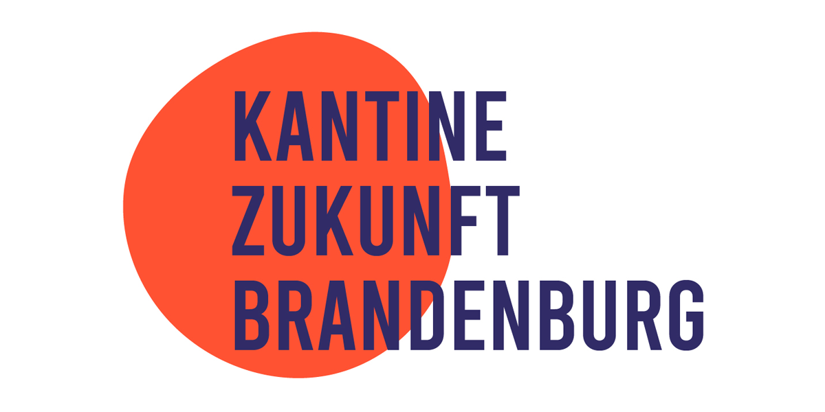 Kantine Zukunft Brandenburg steht in Gr0ßbuchstaben über weißem Hintergrund und einem rotem Kreis.