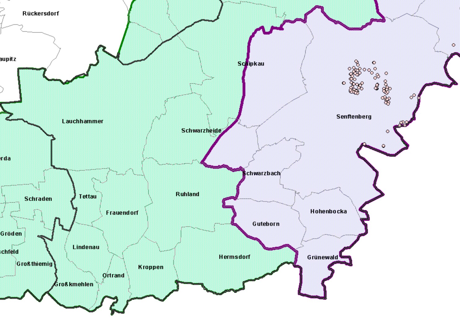 Bild: Sperrzonen I und II im Landkreis Oberspreewald-Lausitz (Stand: 3. Dezember 2024)