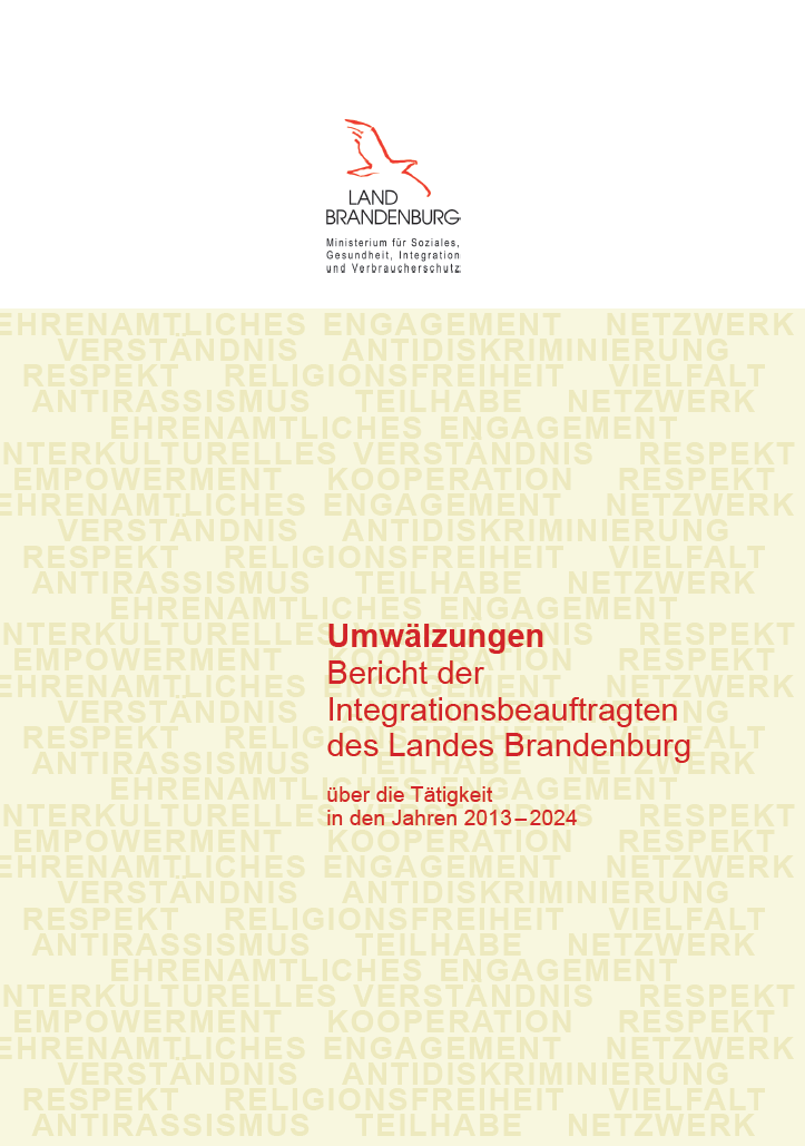 Bild vergrößern (Bild: Titel Broschüre Umwälzungen - Bericht der Integrationsbeauftragten des Landes Brandenburg über die Tätigkeit in den Jahren 2013-2024)