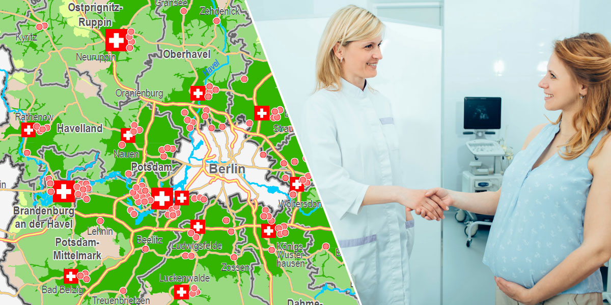 Erreichbarkeit von ambulanten und stationären Angebote im Land Brandenburg, Karte: © GeoBasis-DE/LGB, Foto: © Erica Smit / Fotolia