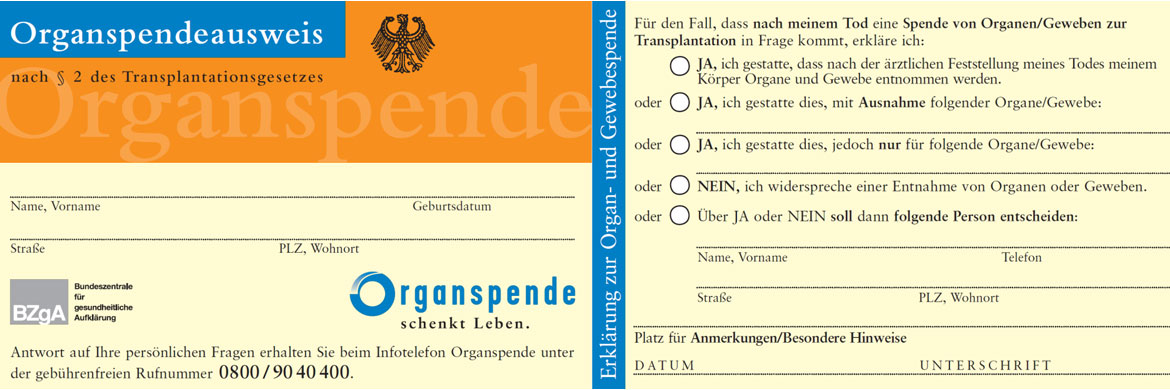 Organspendeausweis, Foto: www.organspende-info.de
