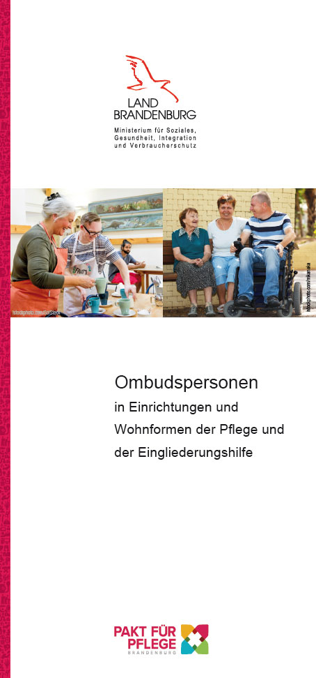 Bild vergrößern (Bild: Titel Faltblatt: Ombudspersonen in Einrichtungen und ­Wohnformen­ der ­Pflege ­und der Eingliederungshilfe (Stand Juli 2020))