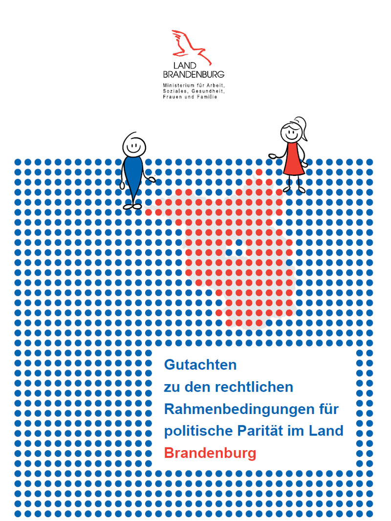 Titel der Broschüre "Gutachten zu den rechtlichen Rahmenbedingungen für politische Parität im Land Brandenburg"