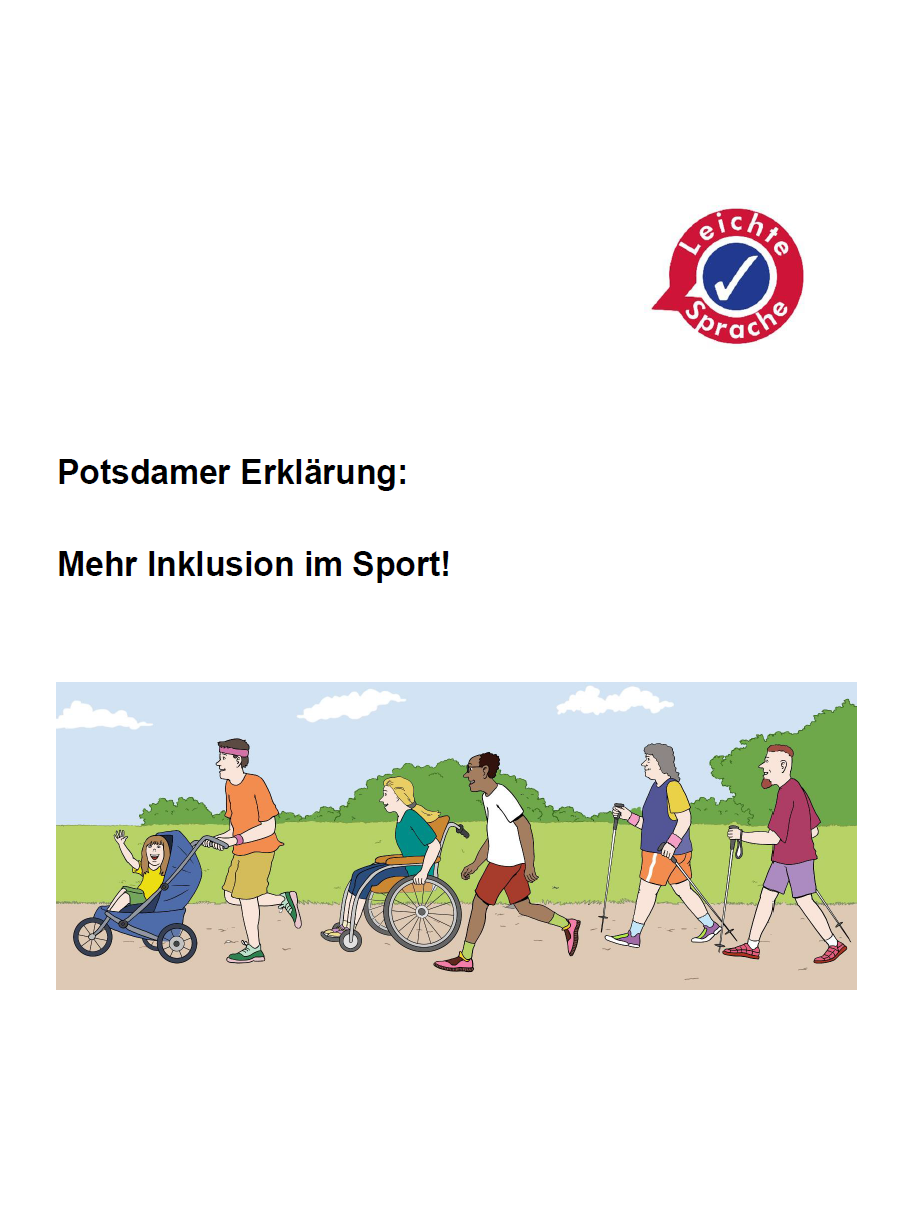 Das Titelbild zeigt unter dem Schriftzug Potsdamer Erklärung: Mehr Inklusion im Sport eine grafische Darstellung von diversen Sportlerinnen uns Sportlern